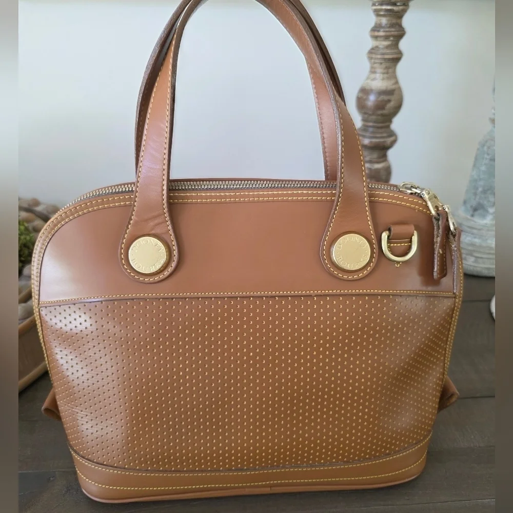 Vintage Dooney & Bourke Essex Satchel In Tan Leather With Gold Hardware